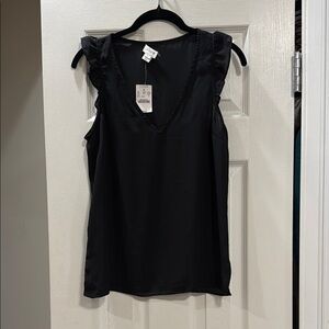 J. Crew Black Flutter Sleeve Ruffled Tank Top